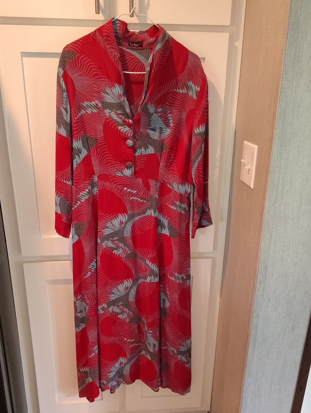 Vintage Red Patterned Long Sleeve Dress